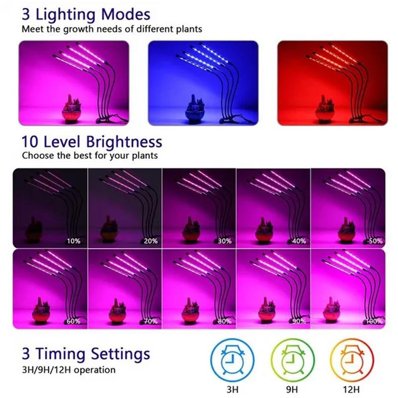 USB LED Grow Light Timed Full Spectrum For Plants Tent Greenhouse Hydroponics Growing System 9 Dimmable Flower Clip Phyto Lamp