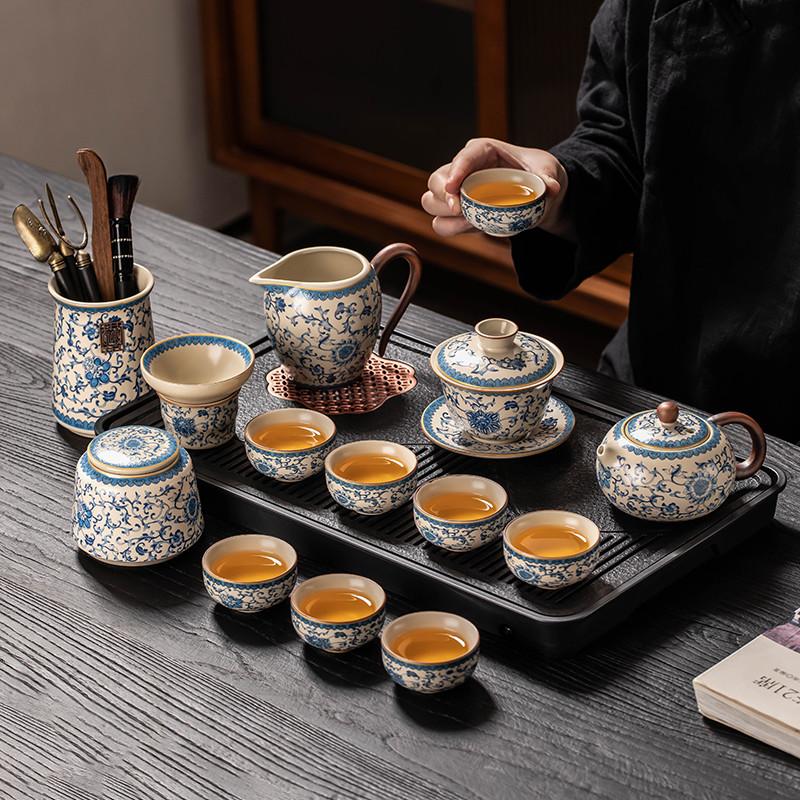 2026 Luxury Blue and White Ru Kiln Kung Fu Tea Set – Premium Ceramic Teapot & Cups for Elegant Home Use