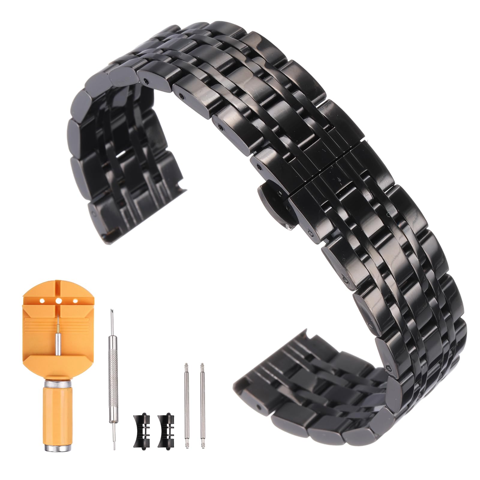 

[uxcell] Stainless Steel Watch Band 22mm Quick Release Metal Polished Finish Replacement Butterfly Buckle Watch Strap with Removal Tool Men s Women s