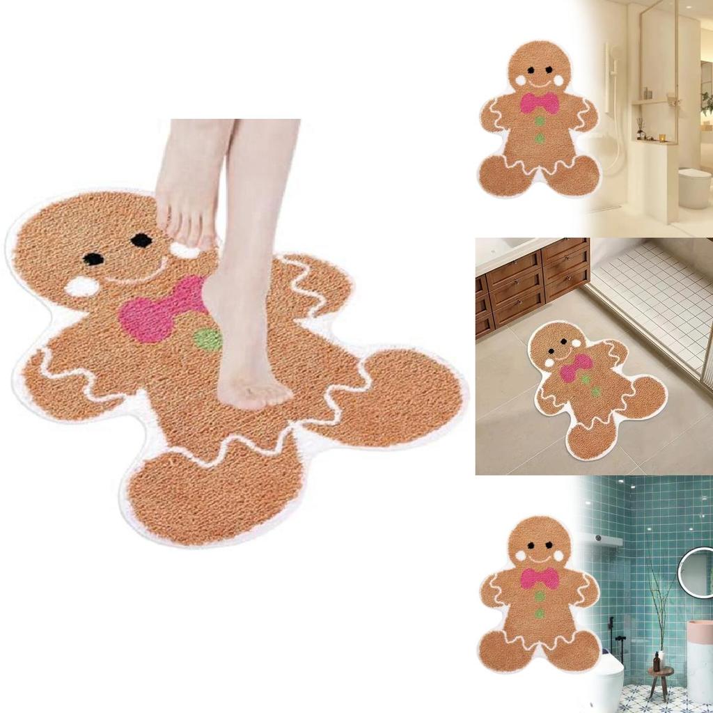 Holiday Gingerbread Man Floor Mat With Cartoon Design For Living Room