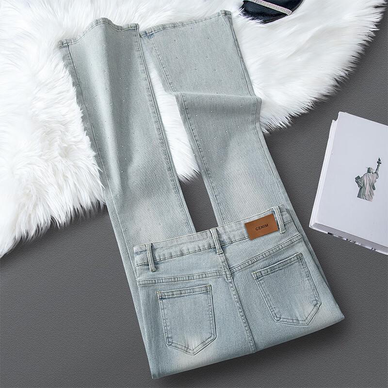 Women's Washed Micro Flare Jeans with Rhinestones