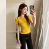 Yellow Front Shoulder Letter Hot Diamond Design Short-sleeved T-shirt Women's Summer Short Slim-fit Niche New Top