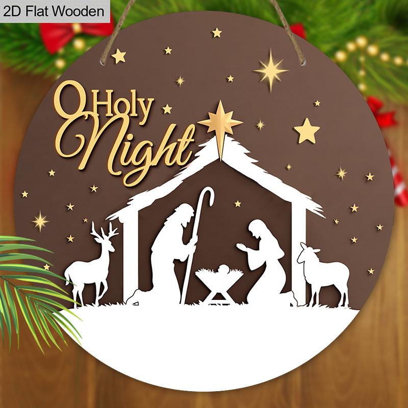 Rustic Nativity Wooden Christmas Sign - Holy Night Figurine Ornaments - Manger Sign - Ideal for Front Door, Wall Decor - Ideal Christmas Gift