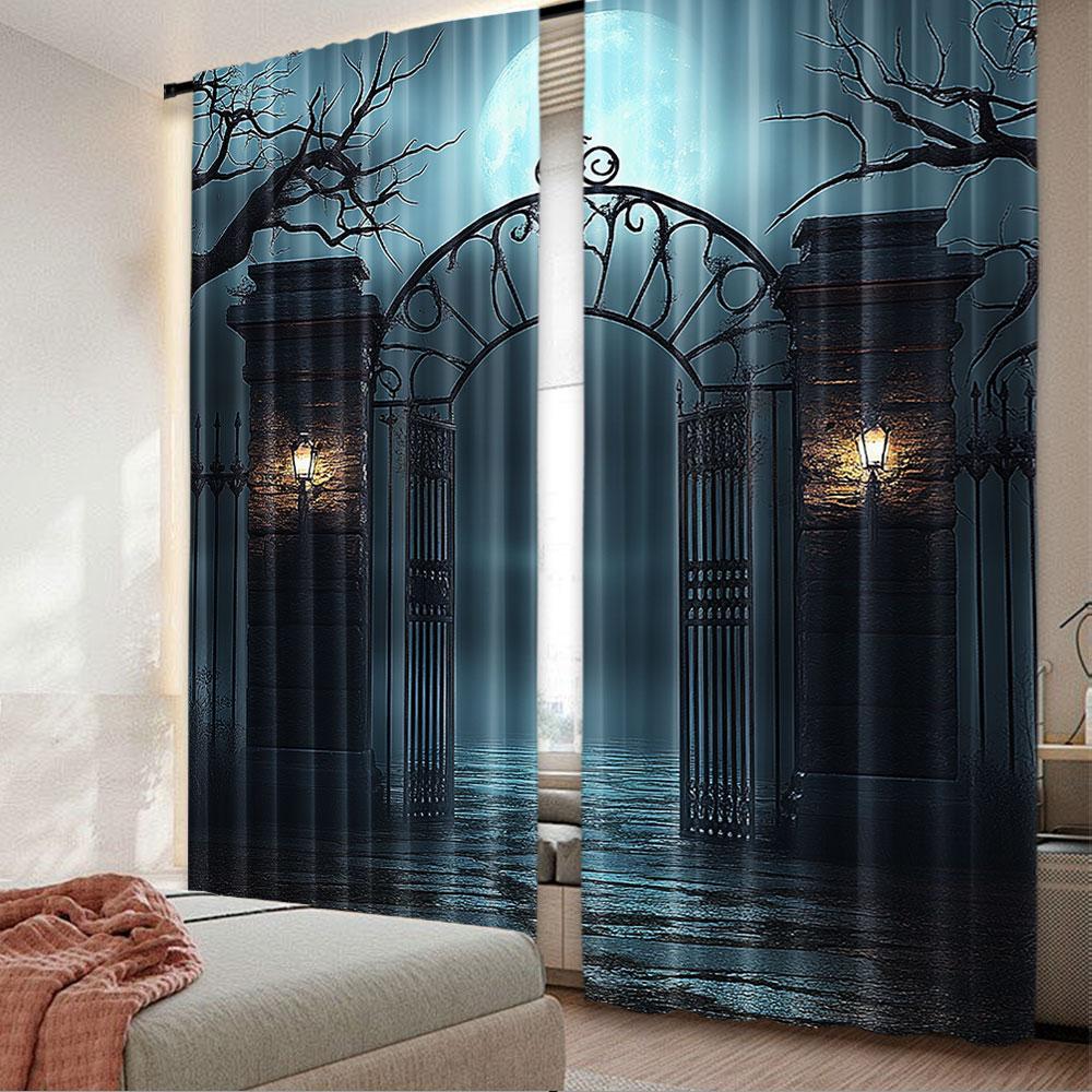 

2 шт. Занавеска для дома ужасов Луна Хэллоуин Исторические ворота Готика Свечи Настенный светильник для гостиной спальни столовой 29x65in(75x166cm)