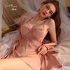 Gorgeous Backless Satin Nightgown and Outer Robe Set for Women - Summer Casual, Breathable Homewear 