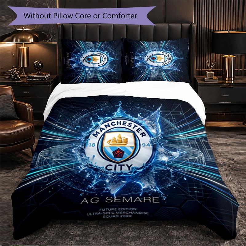 Set Lenzuola Manchester City Modello 3 Pezzi Morbida Copripiumino in Microfibra con Federe per Camera da Letto