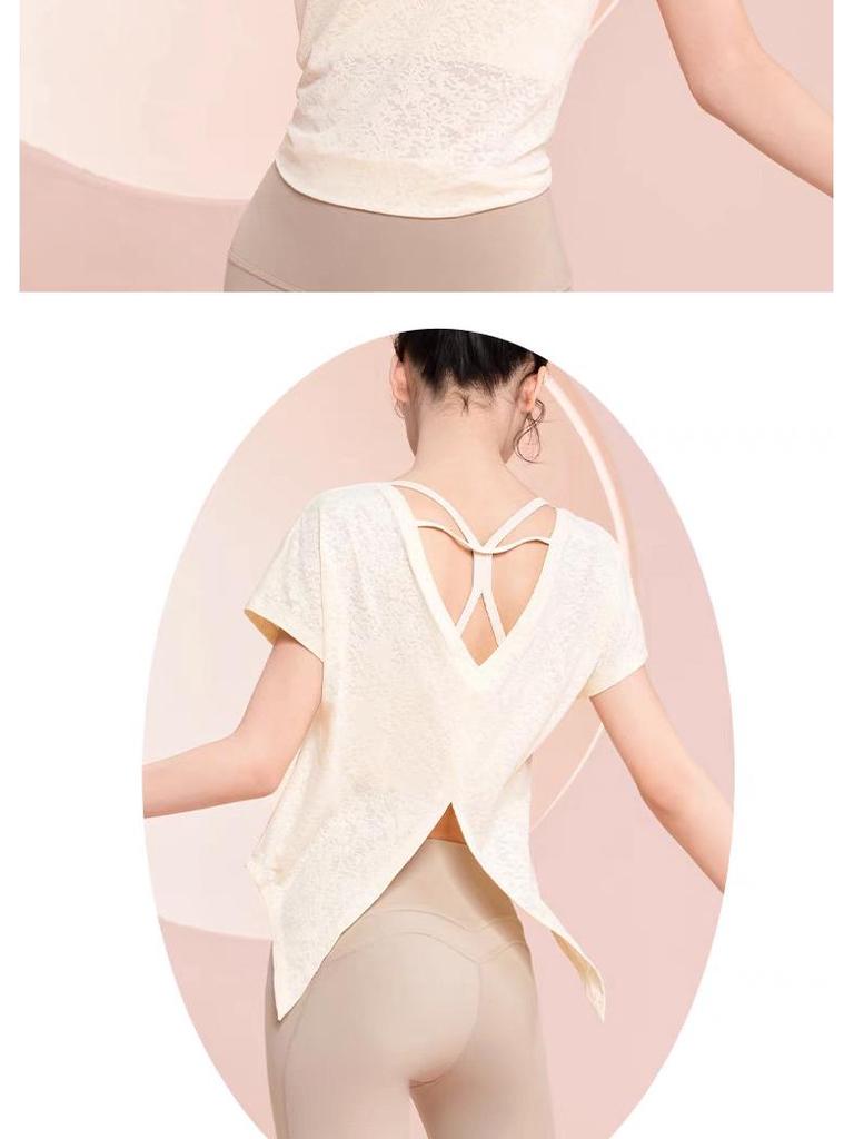 Women's White Short Sleeve Yoga Top with Loose Hip Cover for Spring