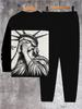 Autumn Men's Long-Sleeved Pants Set for Street Casual Fashion Soft and Comfortable with 3D Angel Pattern Print