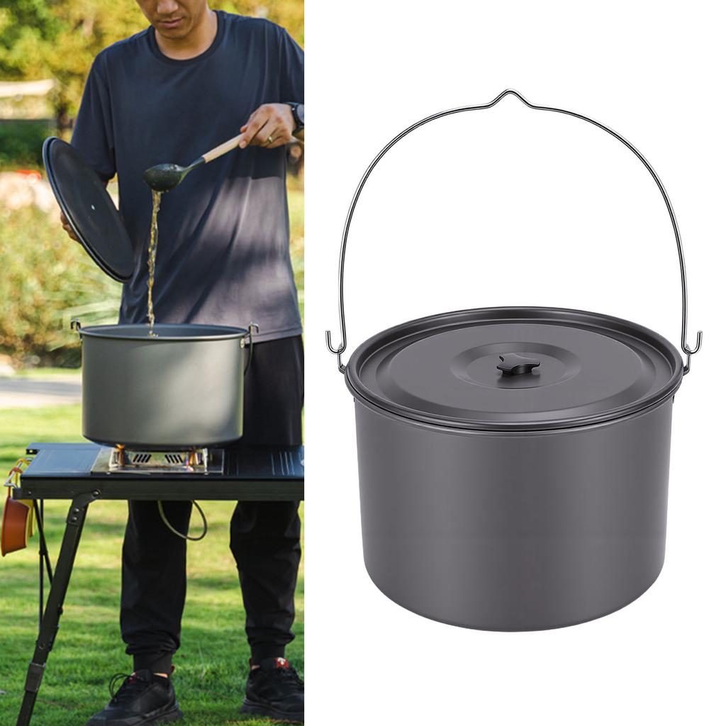 Camping Soup Pot Cookware with Lid 15L Large Outdoor Portable Hanging Pot Cooking Set for 8-10 People