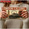 London Calling Metal License Plate -  Retro Aluminum Wall Art, London Landmark Design with Red Double-Decker Bus & Big Ben Clock