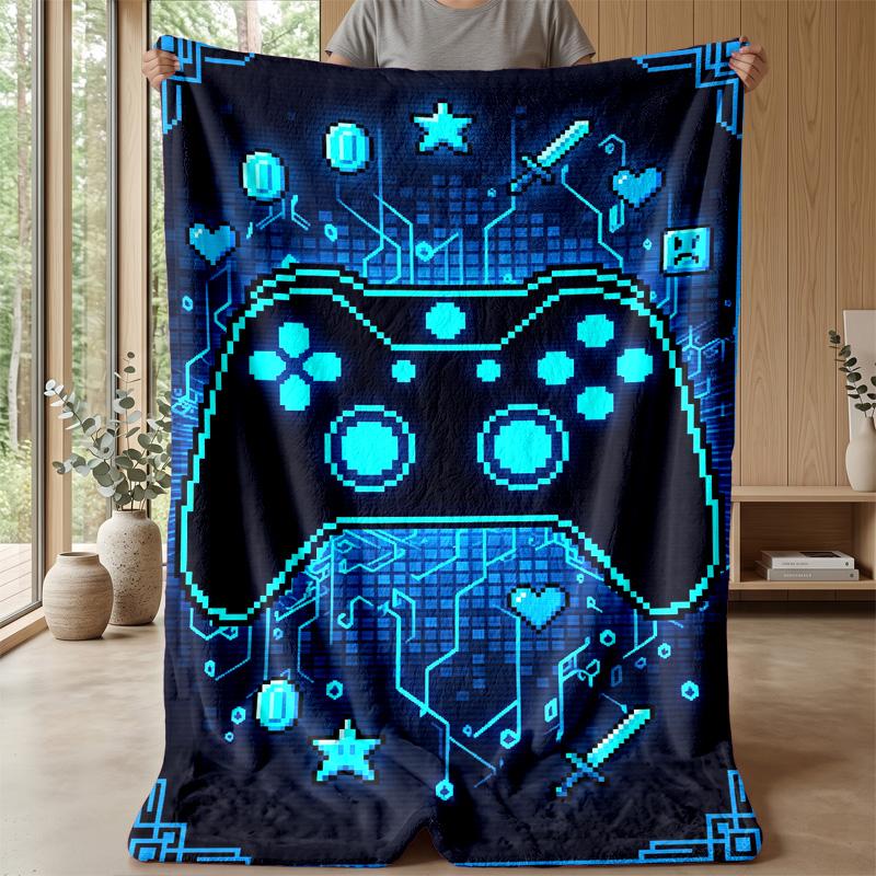 Pixel Game Controller Art Theme Blanket Lightweight Warm Flannel Blanket Decorative Throw Blanket for Home Decoration
