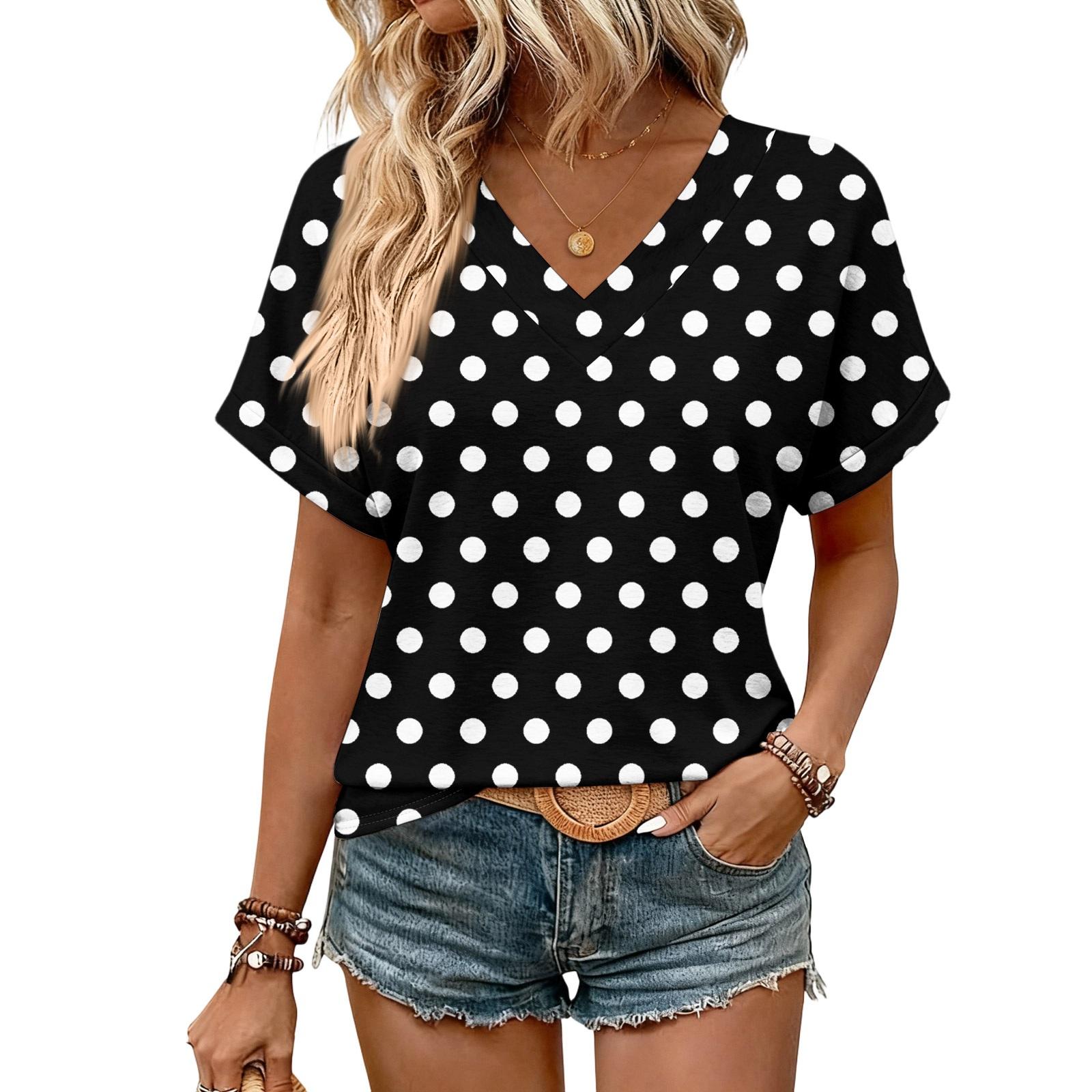 

Womens Summer Tops Short Sleeve V Neck Shirts Casual Dressy Summer Blouses Tunic Top S чорний