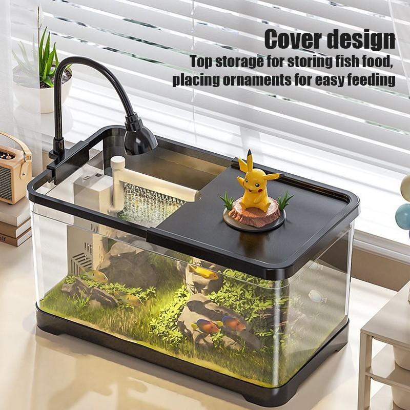 360° HD Aquarium Fish Tank Household Landscape Design Lazy Fish Tank Set Desktop Fish Aquarium Filter