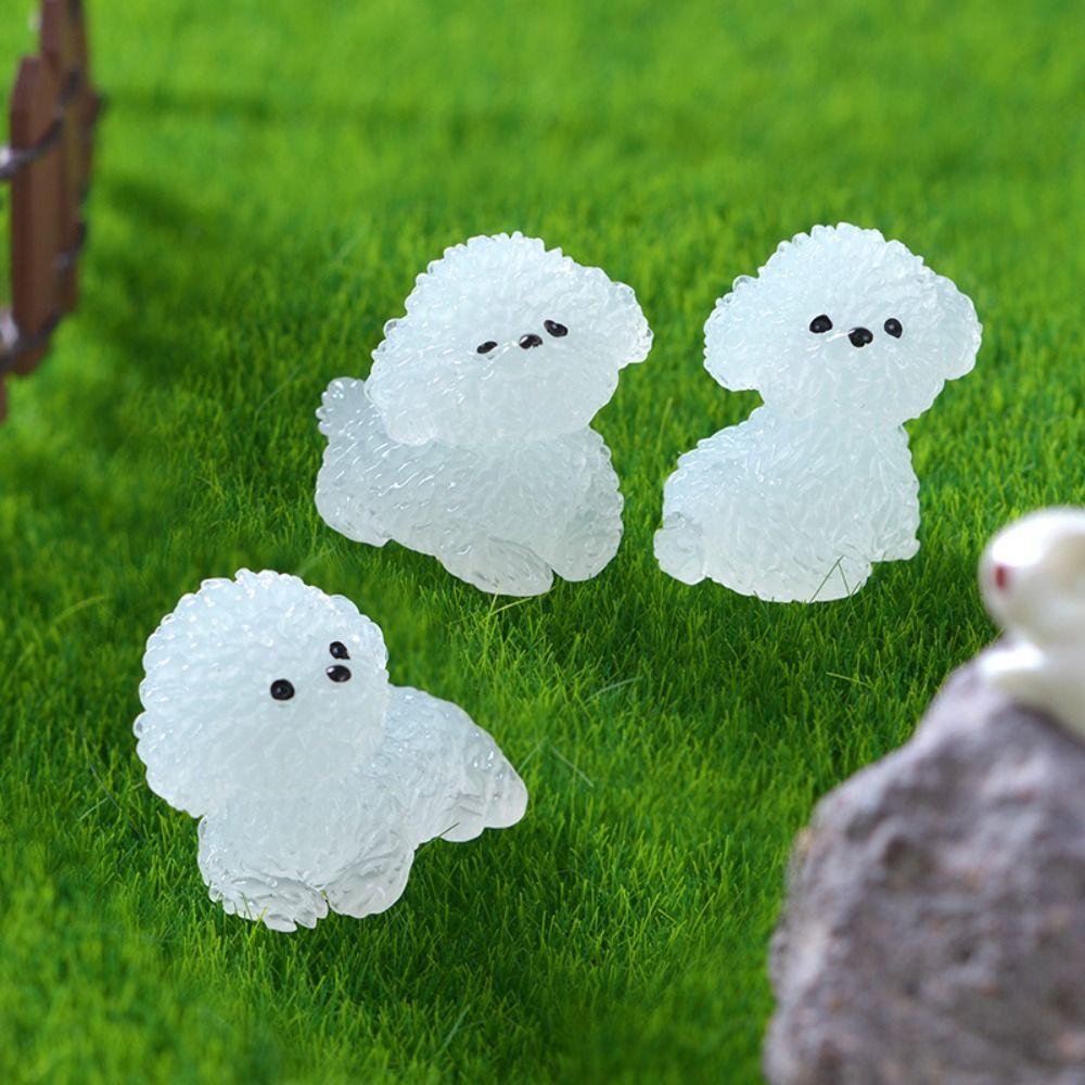 Handmade Mini Luminous Poodle Dog Figurines Cartoon Micro Landscape Decoration Garden