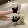 Krazing Pot Cow Leather Wool Blend Winter Round Toe Platform Snow Boots Lace Up Design Women Keep Warm Ankle Boots