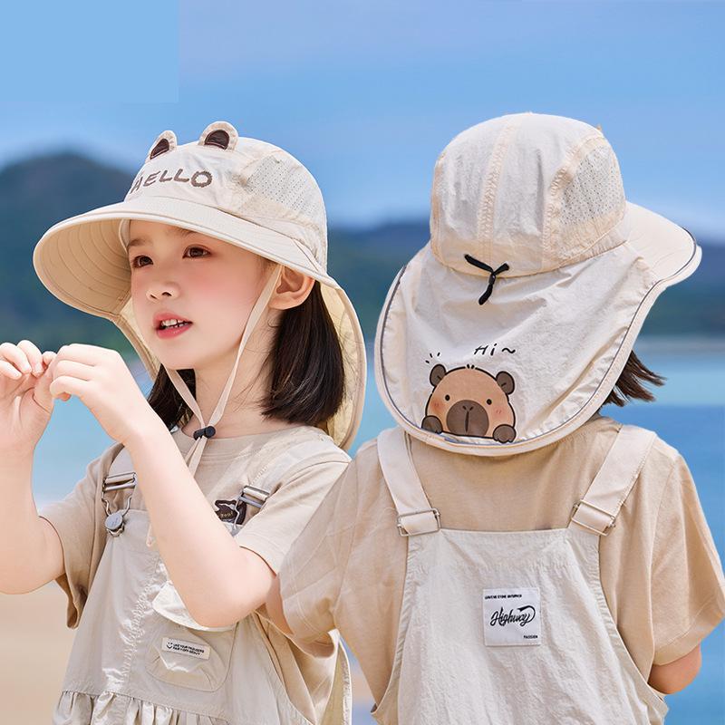 Children's Summer Hat Boys And Girls Outdoor Sunscreen Hat Large Brim Shawl Fisherman Hat Cap Cute Sun Hat Beach Accessories