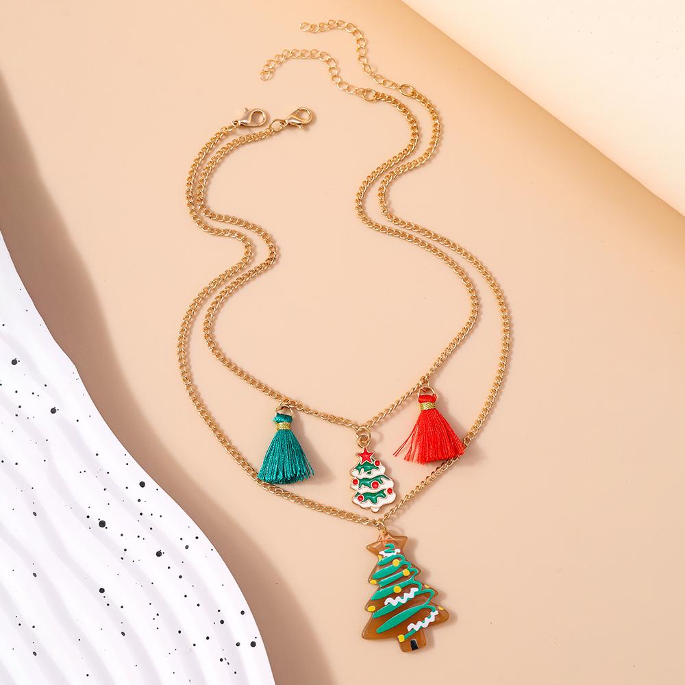 2pcs/set Christmas Snowman Santas Claus Pendant Necklaces for Women Girls Handmade Beaded Choker Necklaces New Year Jewelry Gift