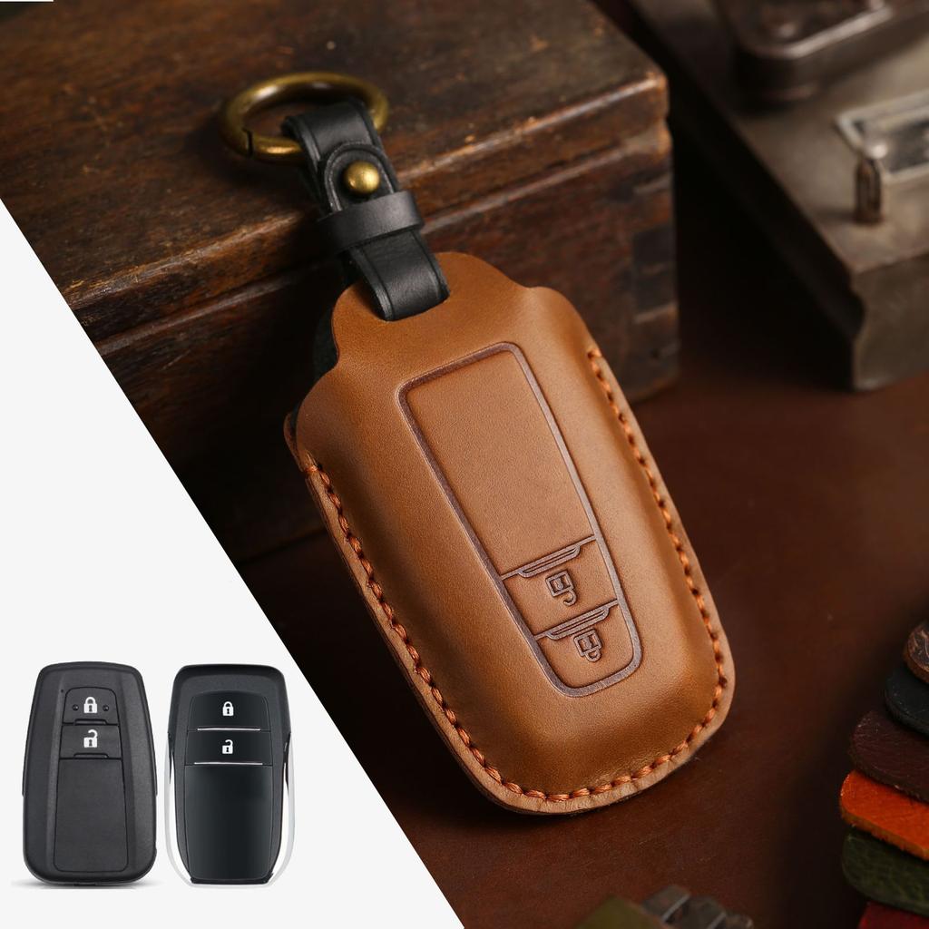 Pure Handmade Key Cover Is Suitable for Toyota Key Bag Camry Asian Dragon Genuine Leather Car Key Bag Crazy Horse Leather.