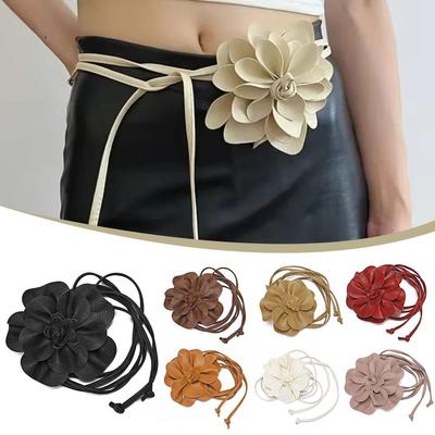 Luxury Flower Rope Belts PU Leather Woven Waistband Strap Fashion Waist Bands  For Women Lady Girl