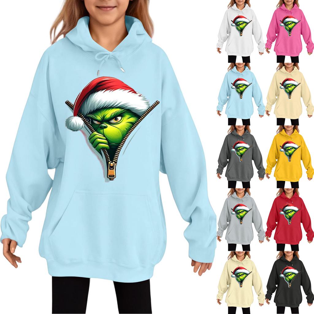 Children's Fashionable Casual Long-sleeved Loose Christmas Print Pullover Hooded Sweatshirt
