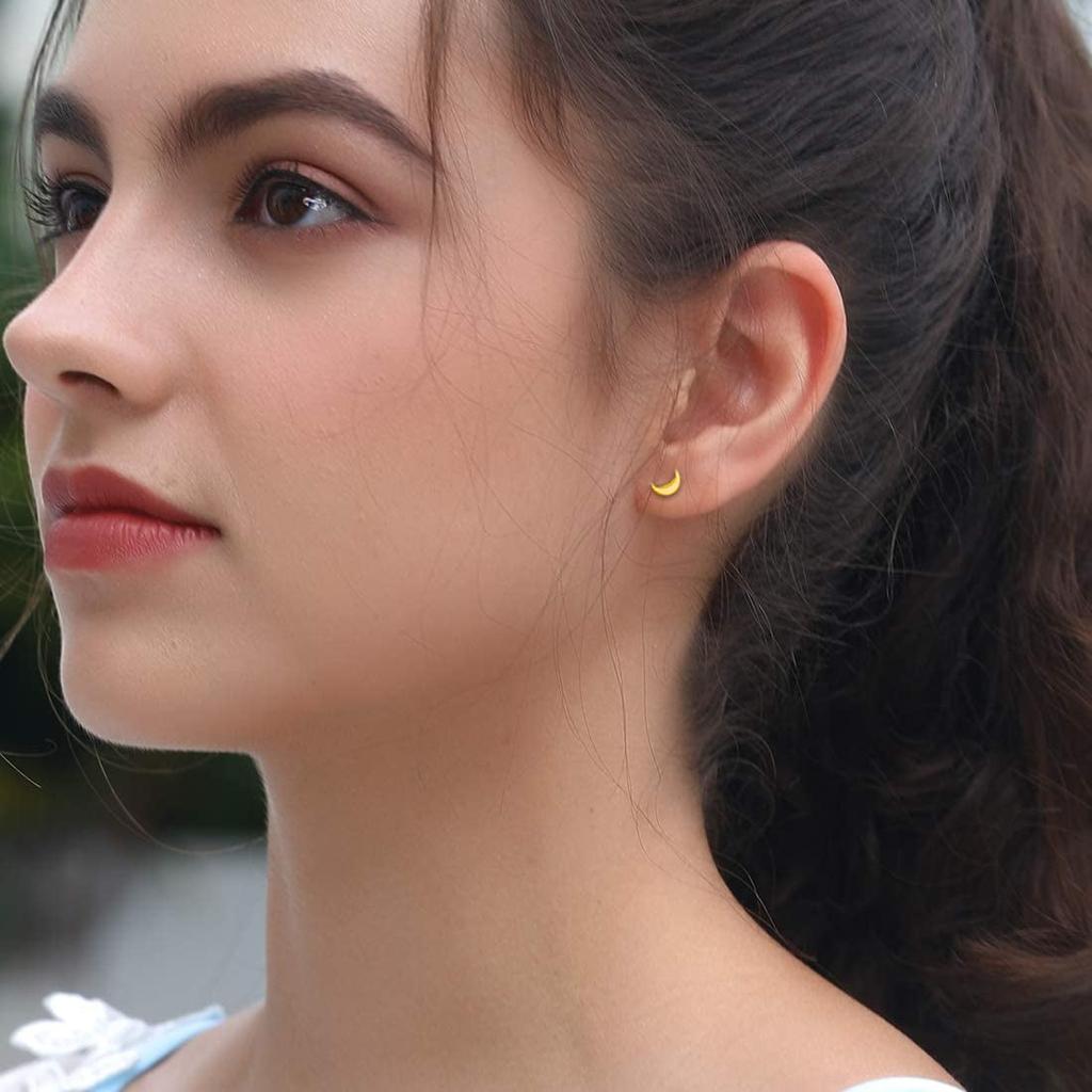 925 Sterling Silver Gold Vermeil Half Moon Stud Earring