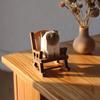 Small Hand-Carved Wooden Animal Figurine Cute Rocking Chair Cat/Dog/Fox Statue for Desk Home Office Decor