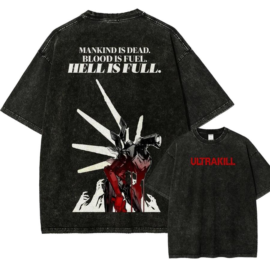 

ULTRAKILL Anime Lover Washed T-shirt Year round clothing high quality personality Clothes Plus Size Unisex New Model Couples tee L