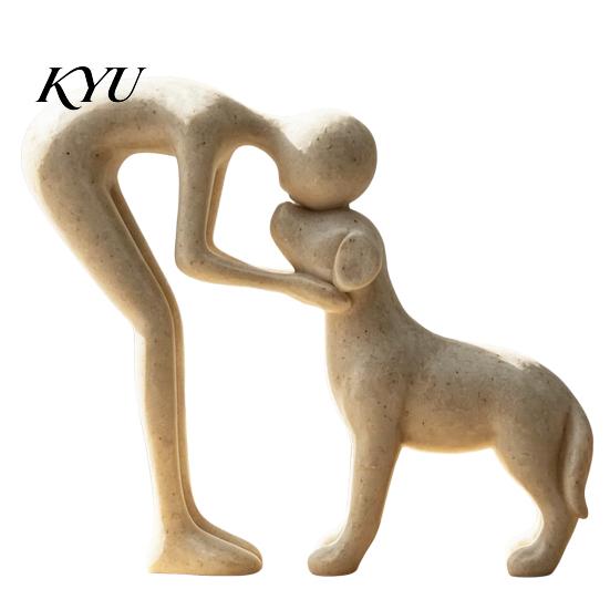 Dekorative Regalstatue für Haustierverlust, Abstrakte Mensch-Hund Harzfigurine, Sandsteinstruktur Bindungsskulptur, Gedenk-Souvenirs, Elternhaus