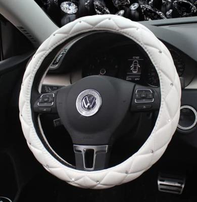 Weißer gesteppter Lenkradbezug mit Kristall Stilvolles und wunderschönes Design für leichte und Standard SKILL STYLE Steppung, Autos.
