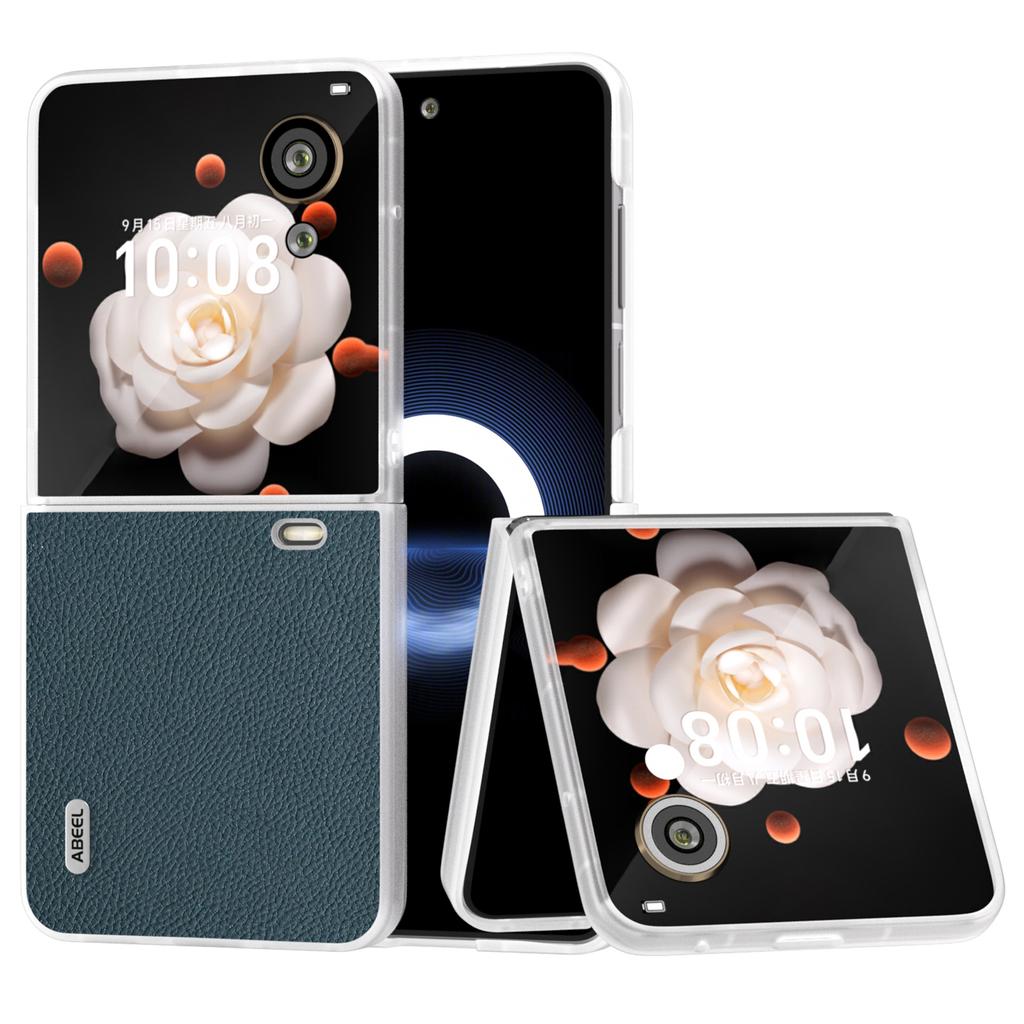 ABEEL For Honor Magic V Flip 5G Case Litchi Texture Genuine Cow Leather+PC Phone Cover