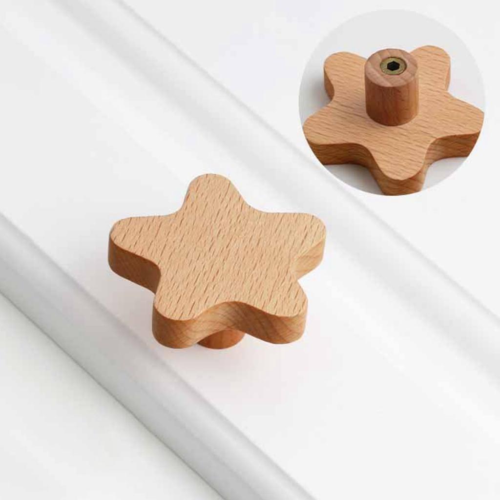 Punch-free Sticky Wooden Handle Children's Room Cartoon Cabinet Door Cabinet Drawer Single Hole Solid Wood Handle.