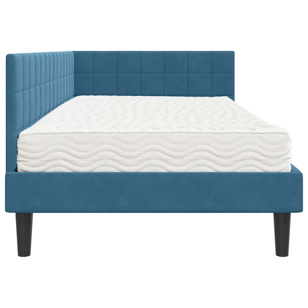 Corner Bed Frame with Mattress and Headboard 2 pcs Blue Velvet