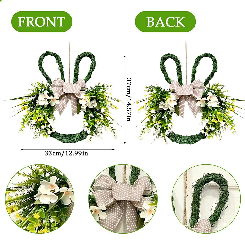 Easter Bunny Themed Artificial Flower Wreath, Spring Shaped Flower With Bunnies Ear Knot For Front Door,