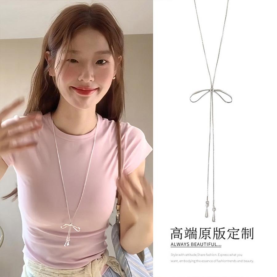 

Bow Water Drop Pendant Necklace Simple Temperament Clavicle Chain Versatile Sweet Premium Jewelry Women