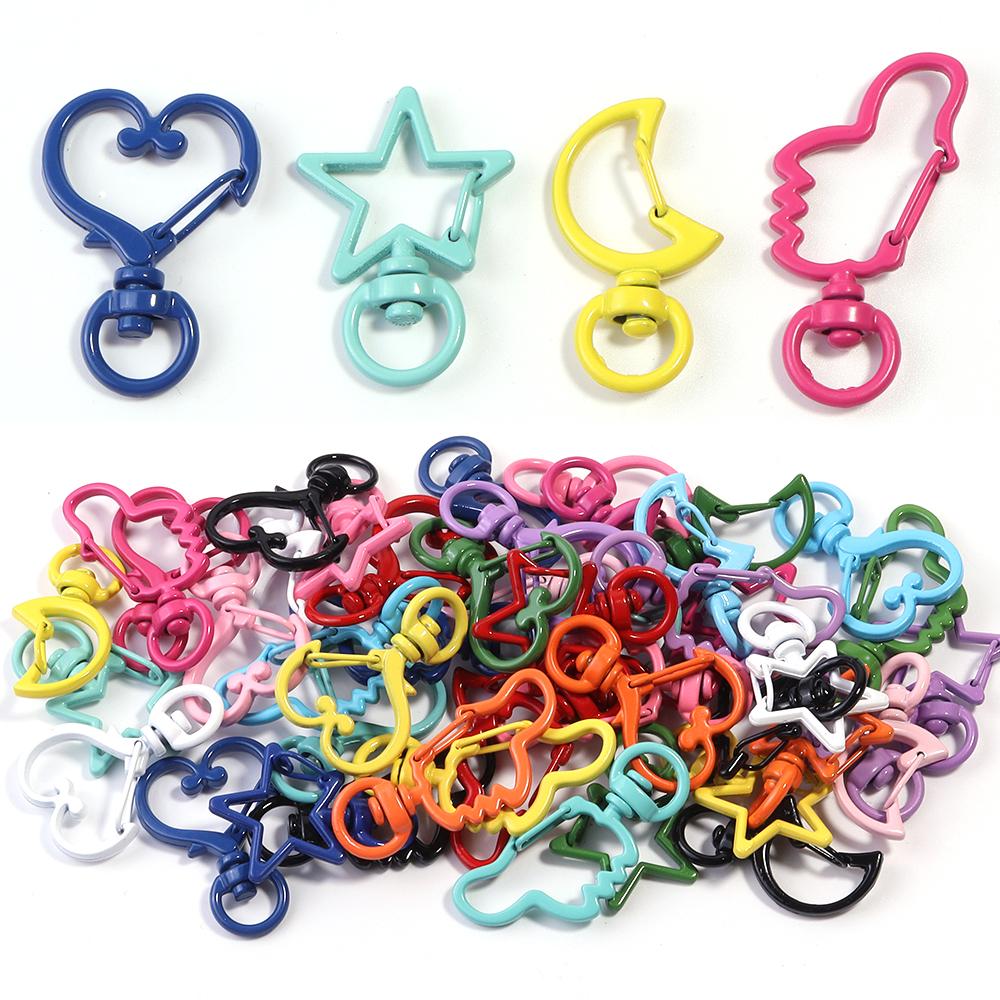 10Pcs Colorful Lobster Clasps Heart Star Moon Shaped Lobster Clasp Snap Hooks DIY Key Ring Bags Chains Jewelry Making Findings
