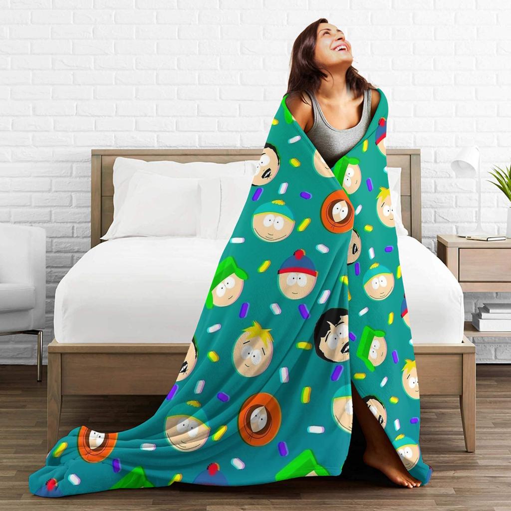 South-Park Pattern Blanket Fleece Autumn/Winter Multi-function Thin Throw Blanket for Bedding Outdoor Bedding Throws