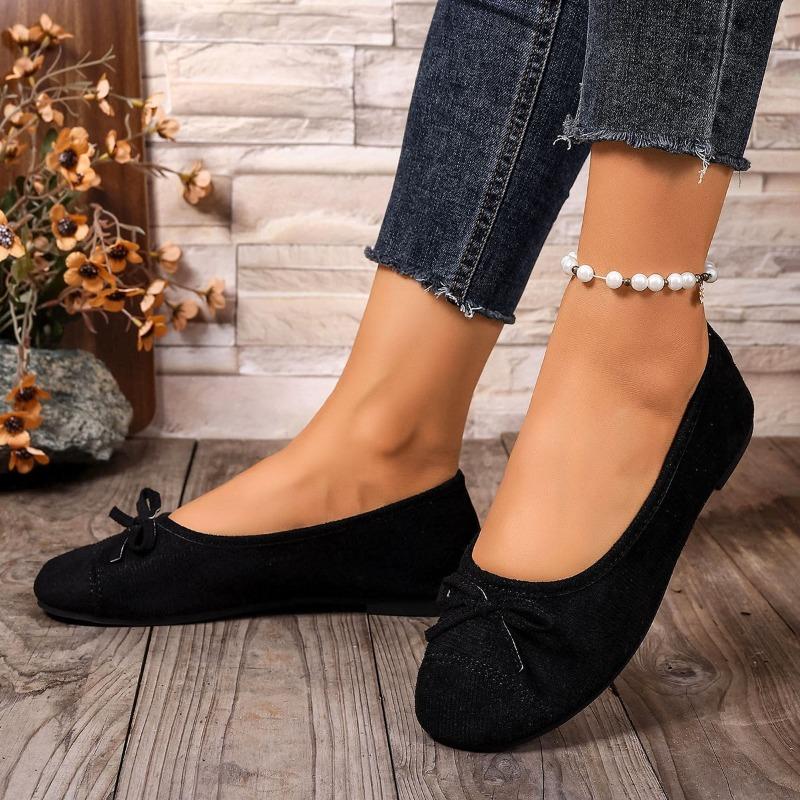 Fashion Round Toe Shallow Mouth Bow Low Top Single Shoes Autumn New Suede Soft Sole Non-slip Flats