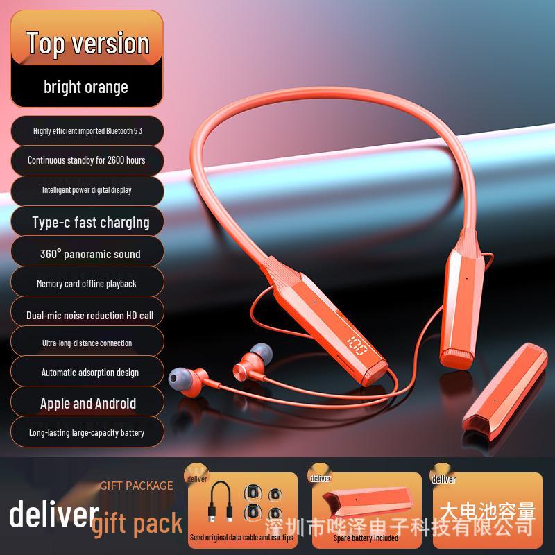 Bluetooth Neckband Headphones with Card Slot, Digital Display, Removable Battery, Universal Compatibility