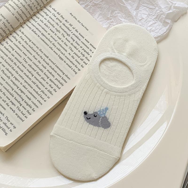 Simple Boat Socks, Spring and Summer Puppy Sweat-absorbing Cartoon Low-top Invisible Short Socks, Shallow Opening Anti-slip Silicone, No Heel Drop