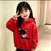Latest model Cartoon Black Cat Pink Ribbon Hello My Kitten Loose Hoodie for Children's Daily Sports Large Size Hooded Sweatshirt