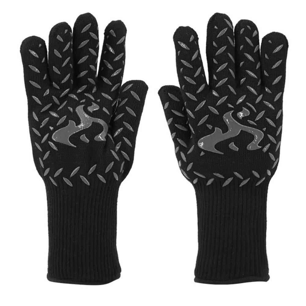 Hitzebeständige und hitzebeständige Grillhandschuhe mit fünf Fingern, wärmeisolierend, mikrowellengeeignet, mit Silikonbeschichtung.
