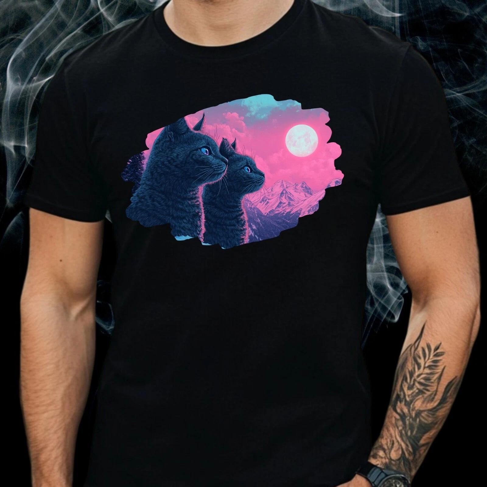 T-Shirt Herren Katzen Vaporwave Motiv Baumwolle Größe S bis 5XL XXXL