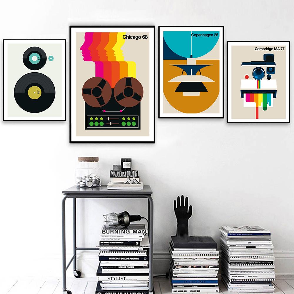 Vintage Music Mix with Poster Painting Cambridge Chicago Wall Living Room Canvas