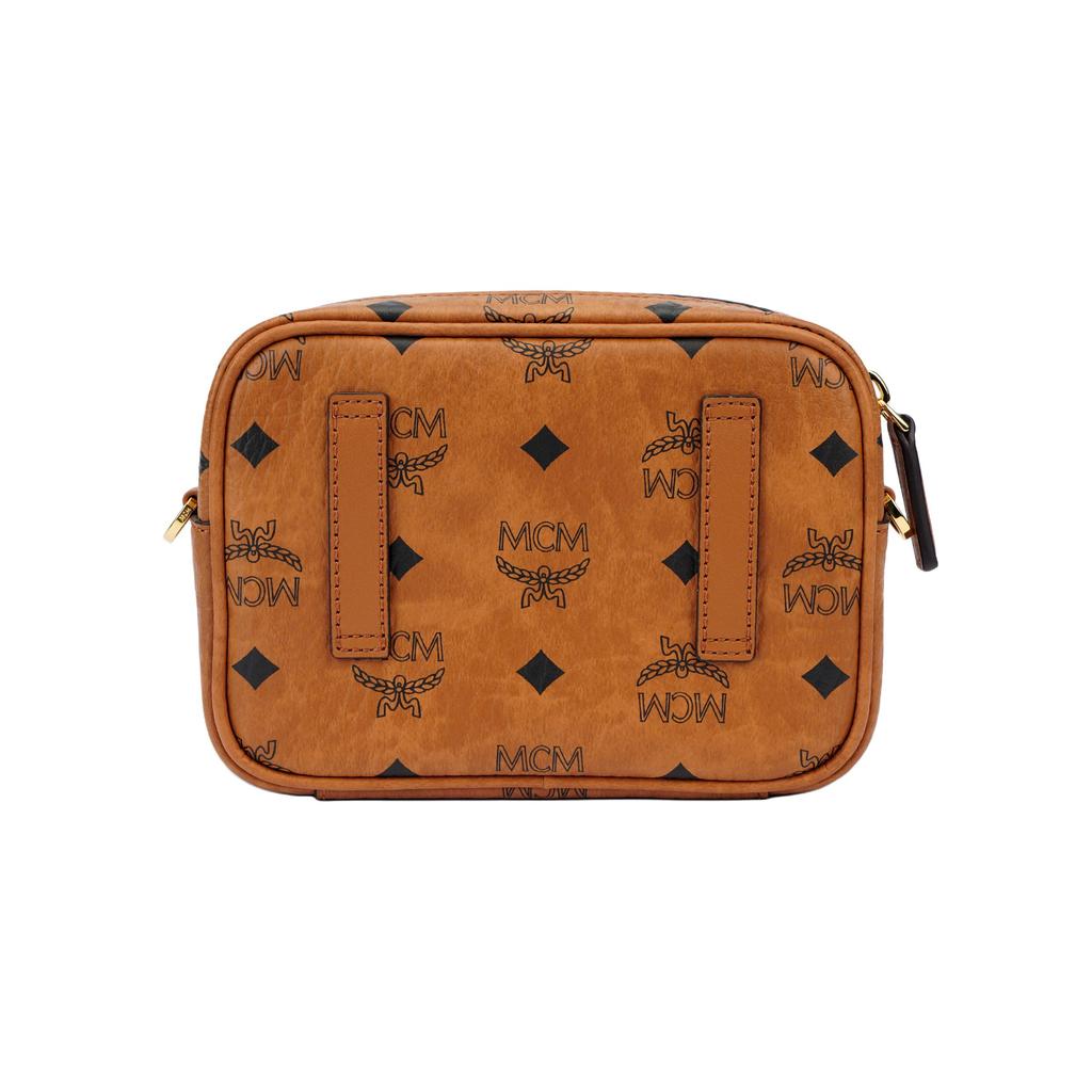 MCM Borsa a tracolla a tracolla Cognac Visetos Monogram per fotocamera con doppio scomparto con zip per uso quotidiano e casual