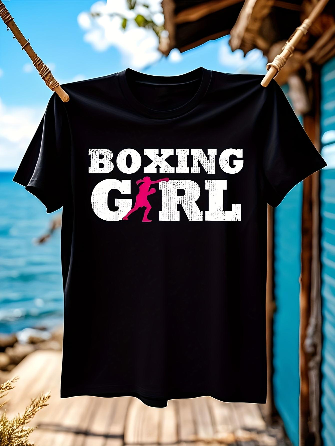 Boxing Girl Silhouette Print T-shirt - Unisex Cotton Blend Crew Neck Tee XL