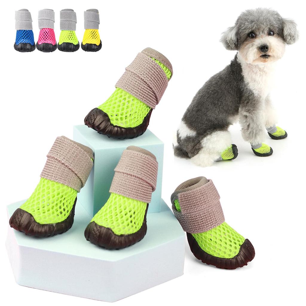 Breathable Mesh Small Dog Shoes, Anti-slip Rubber Sole, Adjustable Paw Protectors For Pavement, Walking Running Boots Summer