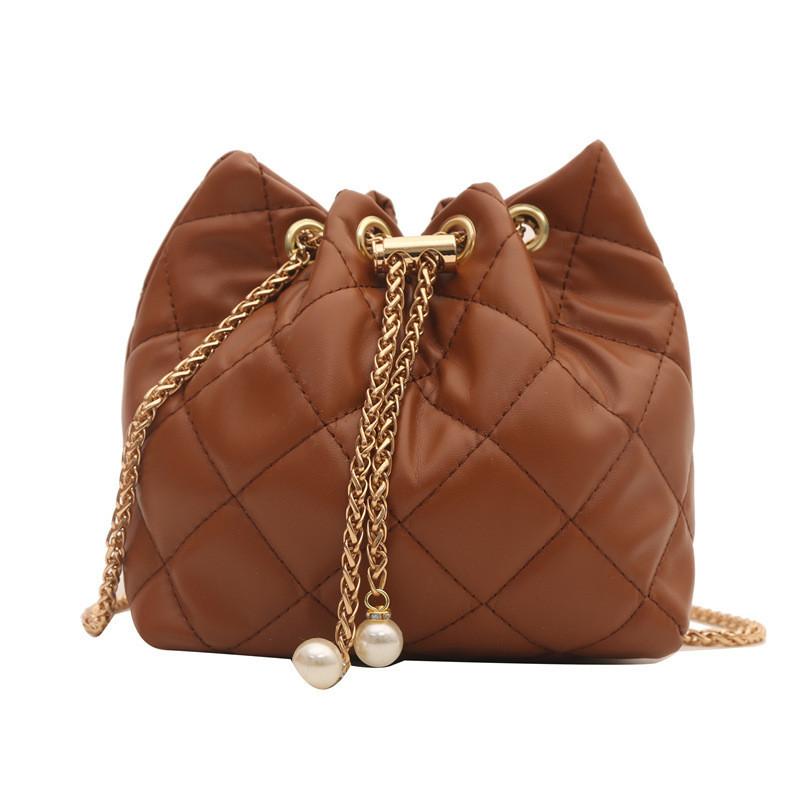 Fashionable Urban Simple Pu Bucket Bag Chain Single Shoulder Crossbody Bag