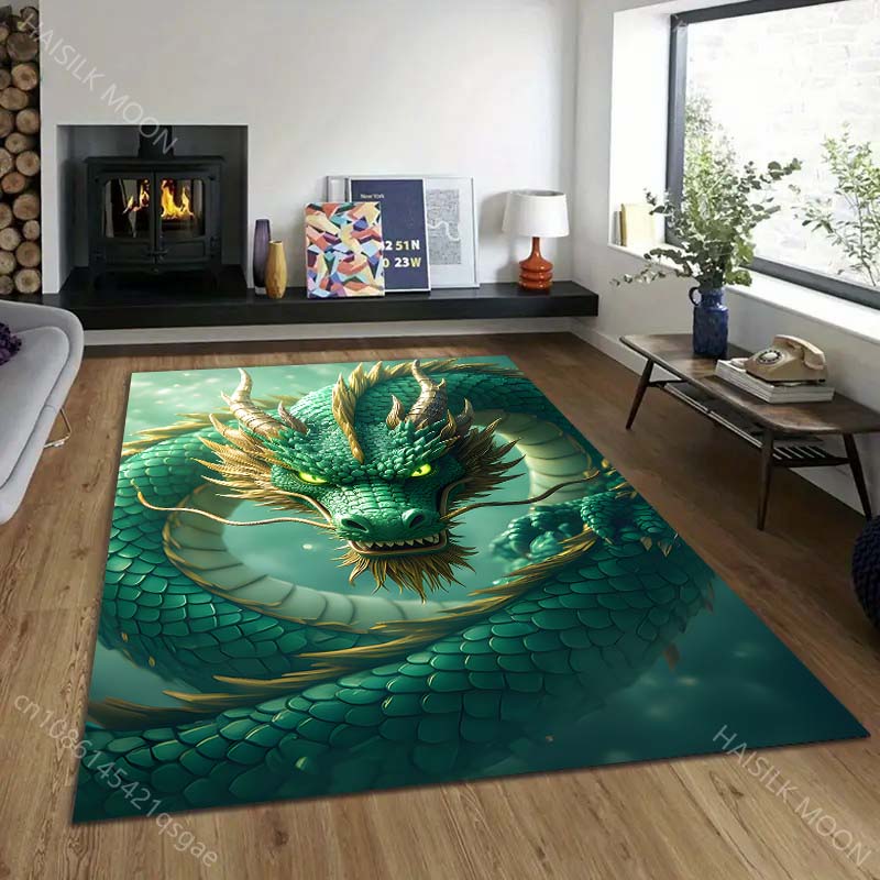 1PC Majestic green dragon coiled Print Carpet Rug for Living Room Bedroom Sofa Doormat Home Decor Non-slip Floor Mat