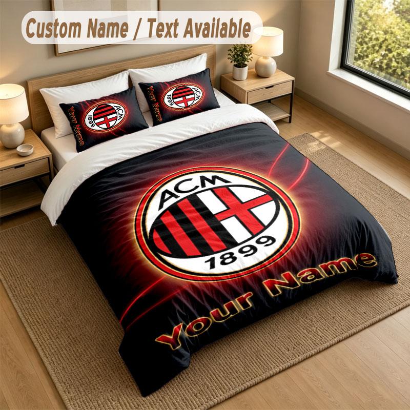 Set Biancheria da Letto 1 Copripiumino 2 Federe Stampa AC Milan Morbido Tessuto per Letto Decorazione Camera da Letto