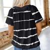 Women's Casual V Neck Short Sleeve Top Geometric Print Pleated Design Lightweight Soft Fabric Blouse for Everyday Wear